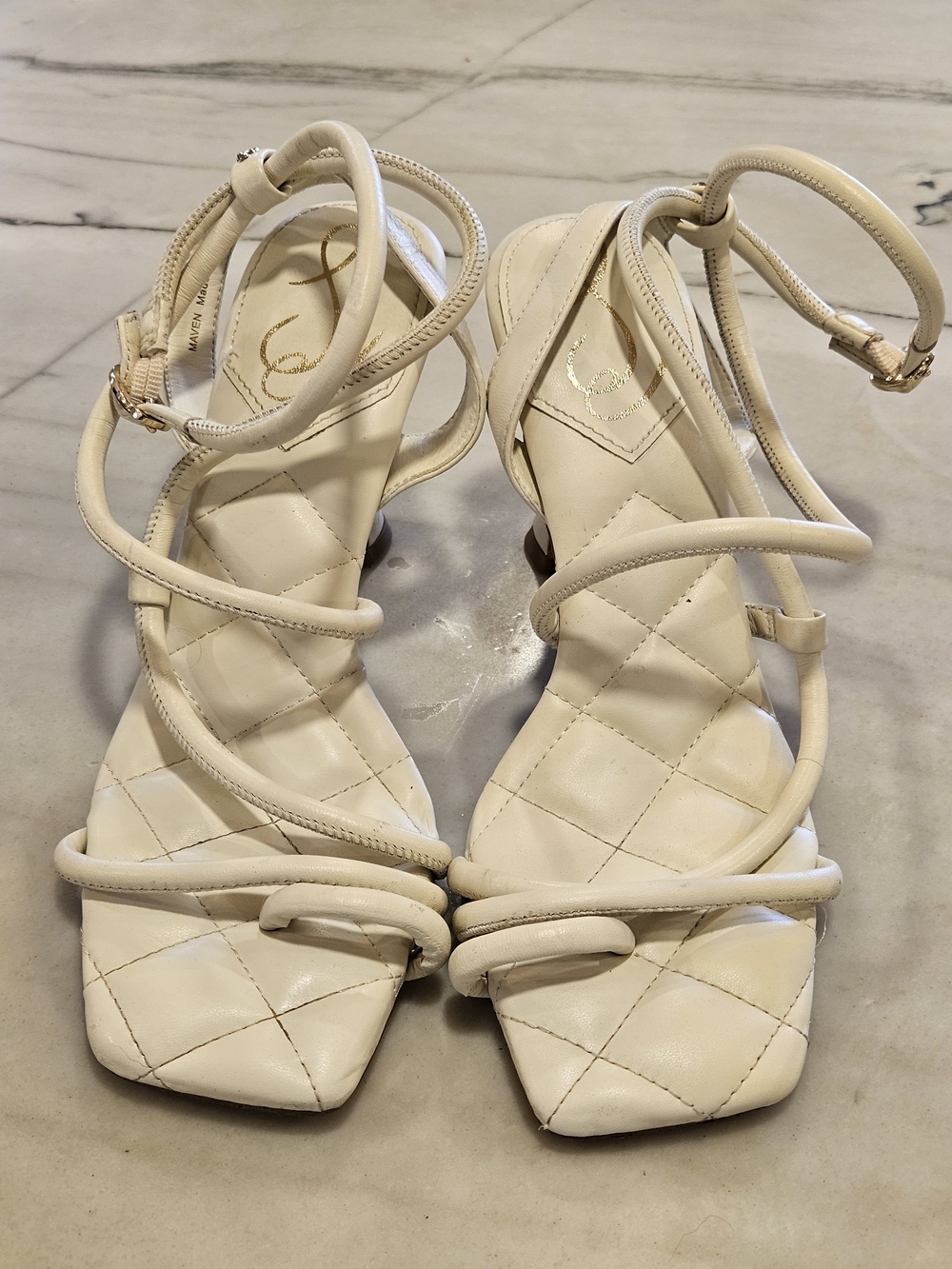 Sam Edelman Maven Ivory Leather Strappy Kitten Heels Sandal 7.5